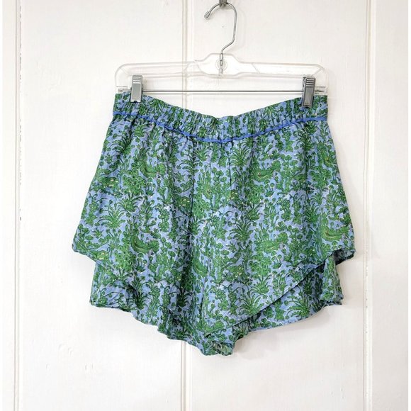 Anthropologie Simone Tiered Rayon Linen Shorts Green Botanical Print - Picture 5 of 5